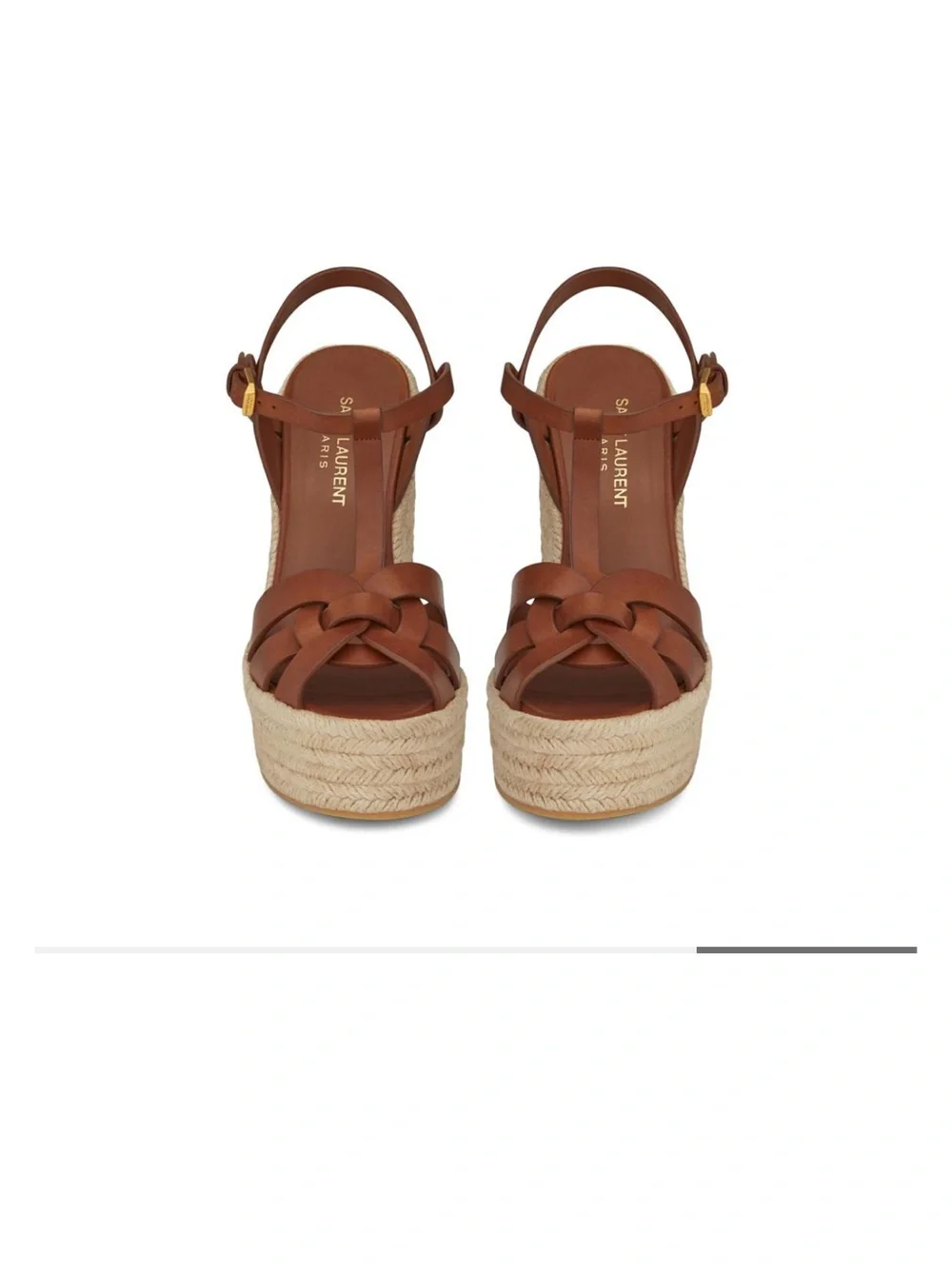 Saint Laurent Brown Leather Espadrille Wedge Sandals